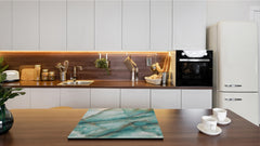 CUTTING BOARD and Cooktop Cover - Impact & Shatter Resistant Glass D21 Marbles 1 Series: Cold blue onyx
