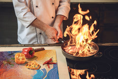 Induction Cooktop Cover –Shatter Resistant Glass Kitchen Board – Hob cover; MEASURES: SINGLE: 60 x 52 cm (23,62” x 20,47”); DOUBLE: 30 x 52 cm (11,81” x 20,47”); D32 Paintings Series: Impressionist sky 2