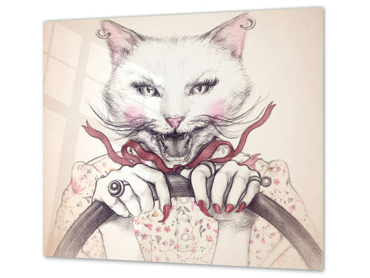 Tempered GLASS Cutting Board – Worktop saver D15 Drawings Series: Cat