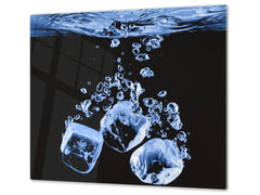 CUTTING BOARD and Cooktop Cover - Impact & Shatter Resistant Glass D02 Water Series: Ice