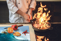 CUTTING BOARD and Cooktop Cover - Impact & Shatter Resistant Glass D02 Water Series: Water 22