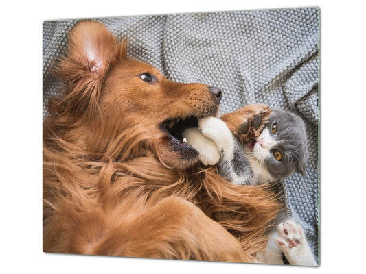 Schneidebrett aus gehärtetem Glas 60D01: Hund mit Katze