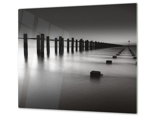 Tempered GLASS Kitchen Board – Impact & Scratch Resistant; D08 Nature Series: Marine coast 1