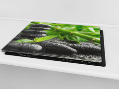 Tempered GLASS Kitchen Board – Impact & Scratch Resistant; D08 Nature Series: Bamboo with stones