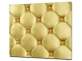 TEMPERED GLASS CHOPPING BOARD – Glass Cutting Board and Worktop Saver – Worktop protector; MEASURES: SINGLE: 60 x 52 cm (23,62” x 20,47”); DOUBLE: 30 x 52 cm (11,81” x 20,47”); D30 Decorative Surfaces Series: Golden leather upholstery 1