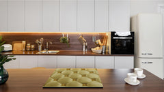 TEMPERED GLASS CHOPPING BOARD – Glass Cutting Board and Worktop Saver – Worktop protector; MEASURES: SINGLE: 60 x 52 cm (23,62” x 20,47”); DOUBLE: 30 x 52 cm (11,81” x 20,47”); D30 Decorative Surfaces Series: Golden leather upholstery 1