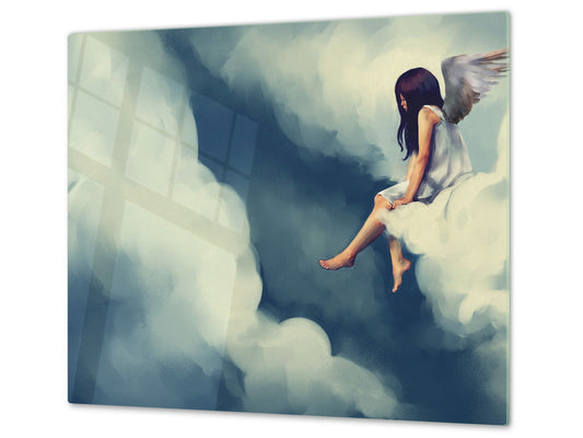 Cubre vitrocerámica y tabla de cortar de cristal templado – Superficie de vidrio templado resistente D13 Serie Dibujos: Cielo 3