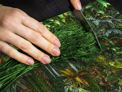 Tempered GLASS Kitchen Board – Impact & Scratch Resistant D27 Vintage leaves and patterns Series: Rich green fern