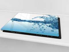CUTTING BOARD and Cooktop Cover - Impact & Shatter Resistant Glass D02 Water Series: Water 21