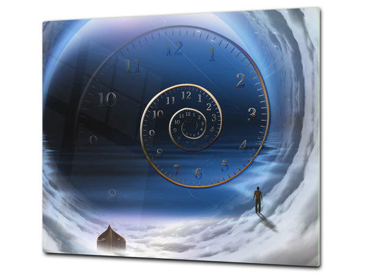 Chopping Board Set - Induction Cooktop Cover – Glass Cutting Board; MEASURES: SINGLE: 60 x 52 cm (23,62” x 20,47”); DOUBLE: 30 x 52 cm (11,81” x 20,47”); D33 Abstract Graphics Series: Space and time