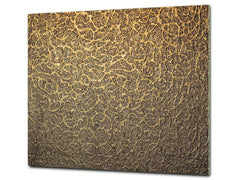 TEMPERED GLASS CHOPPING BOARD – Glass Cutting Board and Worktop Saver – Worktop protector; MEASURES: SINGLE: 60 x 52 cm (23,62” x 20,47”); DOUBLE: 30 x 52 cm (11,81” x 20,47”); D30 Decorative Surfaces Series: Luxury golden pattern