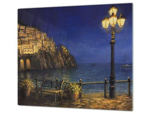 UNIQUE Tempered GLASS Kitchen Board 60D05A: Evening in the bay