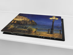 UNIQUE Tempered GLASS Kitchen Board 60D05A: Evening in the bay