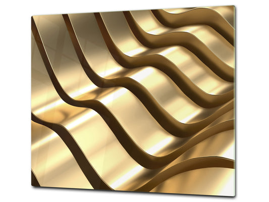 Tempered GLASS Cutting Board – Worktop saver and Pastry Board –- Glass Kitchen Board; MEASURES: SINGLE: 60 x 52 cm (23,62” x 20,47”); DOUBLE: 30 x 52 cm (11,81” x 20,47”); D28 Golden Waves Series: Abstract waves