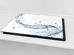 CUTTING BOARD and Cooktop Cover - Impact & Shatter Resistant Glass D02 Water Series: Water 12