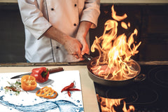 CUTTING BOARD and Cooktop Cover - Impact & Shatter Resistant Glass D02 Water Series: Water 12