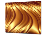 Tempered GLASS Cutting Board – Worktop saver and Pastry Board – Glass Kitchen Board; MEASURES: SINGLE: 60 x 52 cm (23,62” x 20,47”); DOUBLE: 30 x 52 cm (11,81” x 20,47”); D28 Golden Waves Series: Liquid gold 2