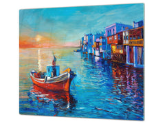 UNIQUE Tempered GLASS Kitchen Board 60D05A: Fishing boat