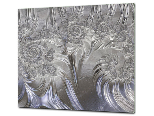 TEMPERED GLASS CHOPPING BOARD – Glass Cutting Board and Worktop Saver – Worktop protector; MEASURES: SINGLE: 60 x 52 cm (23,62” x 20,47”); DOUBLE: 30 x 52 cm (11,81” x 20,47”); D30 Decorative Surfaces Series: Silver waves