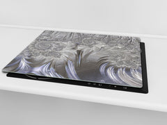 TEMPERED GLASS CHOPPING BOARD – Glass Cutting Board and Worktop Saver – Worktop protector; MEASURES: SINGLE: 60 x 52 cm (23,62” x 20,47”); DOUBLE: 30 x 52 cm (11,81” x 20,47”); D30 Decorative Surfaces Series: Silver waves