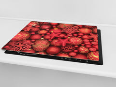 Couvre-plaques de cuisson en VERRE trempé; D20 Série de Noël Boules rouges