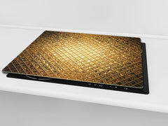 Tempered GLASS Cutting Board – Worktop saver and Pastry Board –- Glass Kitchen Board; MEASURES: SINGLE: 60 x 52 cm (23,62” x 20,47”); DOUBLE: 30 x 52 cm (11,81” x 20,47”); D28 Golden Waves Series: Sparkling pattern
