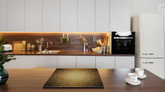Tempered GLASS Cutting Board – Worktop saver and Pastry Board –- Glass Kitchen Board; MEASURES: SINGLE: 60 x 52 cm (23,62” x 20,47”); DOUBLE: 30 x 52 cm (11,81” x 20,47”); D28 Golden Waves Series: Sparkling pattern