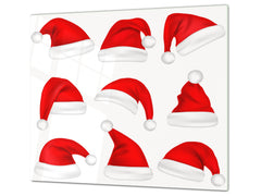 Couvre-plaques de cuisson en VERRE trempé; D20 Série de Noël Chapeaux du père noël