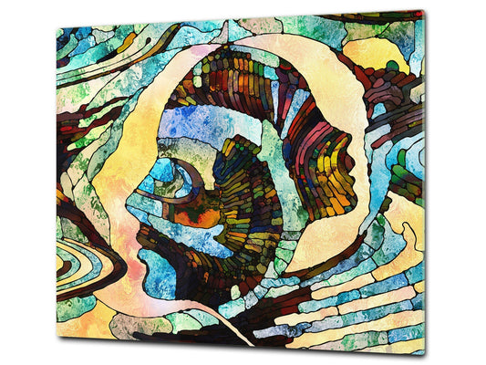 Induction Cooktop Cover –Shatter Resistant Glass Kitchen Board – Hob cover; MEASURES: SINGLE: 60 x 52 cm (23,62” x 20,47”); DOUBLE: 30 x 52 cm (11,81” x 20,47”); D32 Paintings Series: Stained glass
