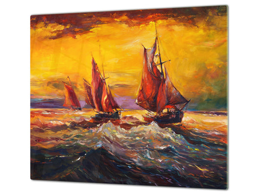 UNIQUE Tempered GLASS Kitchen Board 60D05A: Rough sea