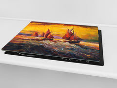 UNIQUE Tempered GLASS Kitchen Board 60D05A: Rough sea