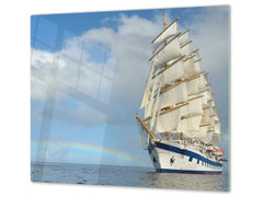 CUTTING BOARD and Cooktop Cover - Impact & Shatter Resistant Glass D02 Water Series: Ship 3