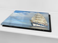 CUTTING BOARD and Cooktop Cover - Impact & Shatter Resistant Glass D02 Water Series: Ship 3