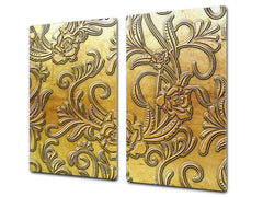 TEMPERED GLASS CHOPPING BOARD – Glass Cutting Board and Worktop Saver – Worktop protector; MEASURES: SINGLE: 60 x 52 cm (23,62” x 20,47”); DOUBLE: 30 x 52 cm (11,81” x 20,47”); D30 Decorative Surfaces Series: Metal flowers