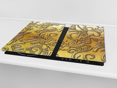 TEMPERED GLASS CHOPPING BOARD – Glass Cutting Board and Worktop Saver – Worktop protector; MEASURES: SINGLE: 60 x 52 cm (23,62” x 20,47”); DOUBLE: 30 x 52 cm (11,81” x 20,47”); D30 Decorative Surfaces Series: Metal flowers