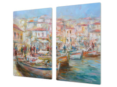 UNIQUE Tempered GLASS Kitchen Board 60D05A: Italian boats