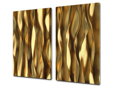 Tempered GLASS Cutting Board – Worktop saver and Pastry Board – Glass Kitchen Board; MEASURES: SINGLE: 60 x 52 cm (23,62” x 20,47”); DOUBLE: 30 x 52 cm (11,81” x 20,47”); D28 Golden Waves Series: Liquid gold 1