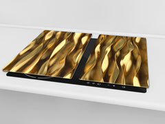 Tempered GLASS Cutting Board – Worktop saver and Pastry Board – Glass Kitchen Board; MEASURES: SINGLE: 60 x 52 cm (23,62” x 20,47”); DOUBLE: 30 x 52 cm (11,81” x 20,47”); D28 Golden Waves Series: Liquid gold 1