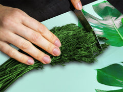 Induction Cooktop Cover Kitchen Board – Impact Resistant Glass Pastry Board – Heat resistant; MEASURES: SINGLE: 60 x 52 cm (23,62” x 20,47”); DOUBLE: 30 x 52 cm (11,81” x 20,47”); D31 Tropical Leaves Series: Monstera summer leaves