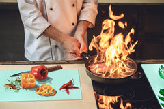 Induction Cooktop Cover Kitchen Board – Impact Resistant Glass Pastry Board – Heat resistant; MEASURES: SINGLE: 60 x 52 cm (23,62” x 20,47”); DOUBLE: 30 x 52 cm (11,81” x 20,47”); D31 Tropical Leaves Series: Monstera summer leaves