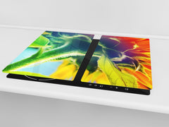Glass Cutting Board and Worktop Saver D06 Flowers Series: Sunflower stem