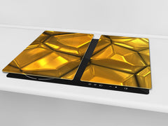 Tempered GLASS Cutting Board – Worktop saver and Pastry Board – Glass Kitchen Board; MEASURES: SINGLE: 60 x 52 cm (23,62” x 20,47”); DOUBLE: 30 x 52 cm (11,81” x 20,47”); D28 Golden Waves Series: Gold bars