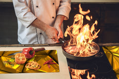 Tempered GLASS Cutting Board – Worktop saver and Pastry Board – Glass Kitchen Board; MEASURES: SINGLE: 60 x 52 cm (23,62” x 20,47”); DOUBLE: 30 x 52 cm (11,81” x 20,47”); D28 Golden Waves Series: Gold bars