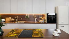 Tempered GLASS Cutting Board – Worktop saver and Pastry Board – Glass Kitchen Board; MEASURES: SINGLE: 60 x 52 cm (23,62” x 20,47”); DOUBLE: 30 x 52 cm (11,81” x 20,47”); D28 Golden Waves Series: Gold bars