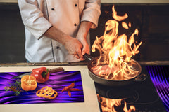 UNIQUE Tempered GLASS Kitchen Board – Scratch Resistant Glass Cutting Board – Glass Countertop MEASURES: SINGLE: 60 x 52 cm (23,62” x 20,47”); DOUBLE: 30 x 52 cm (11,81” x 20,47”); D29 Colourful Variety Series: Purple fabric 1