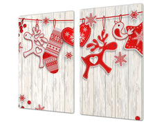 CUTTING BOARD and Cooktop Cover ;D20 Christmas Series: Reindeer wreath