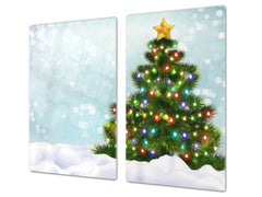 Tagliere in vetro temperato – Tagliere e proteggi; D20 Serie di Natale Albero di Natale nella neve