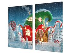 Couvre-plaques de cuisson en VERRE trempé; D20 Série de Noël La maison des elfes