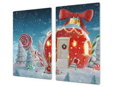 Cubre vitro resistente a golpes y arañazos ; Serie Navidad D20 Una cabaña con adornos.