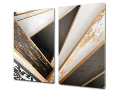 TEMPERED GLASS CHOPPING BOARD – Glass Cutting Board and Worktop Saver – Worktop protector; MEASURES: SINGLE: 60 x 52 cm (23,62” x 20,47”); DOUBLE: 30 x 52 cm (11,81” x 20,47”); D30 Decorative Surfaces Series: Black and white interwoven with gold 2